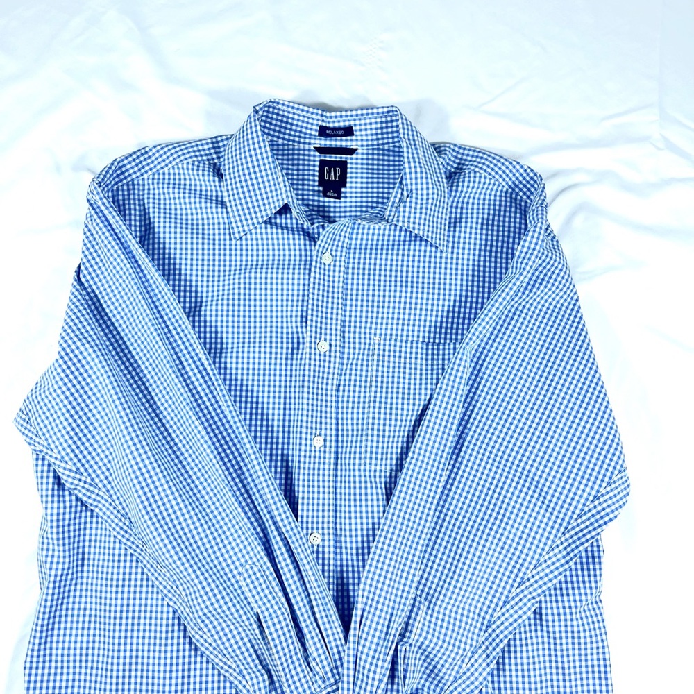 GAP Blue Casual Button Down Shirt with Gingham‎ Pattern